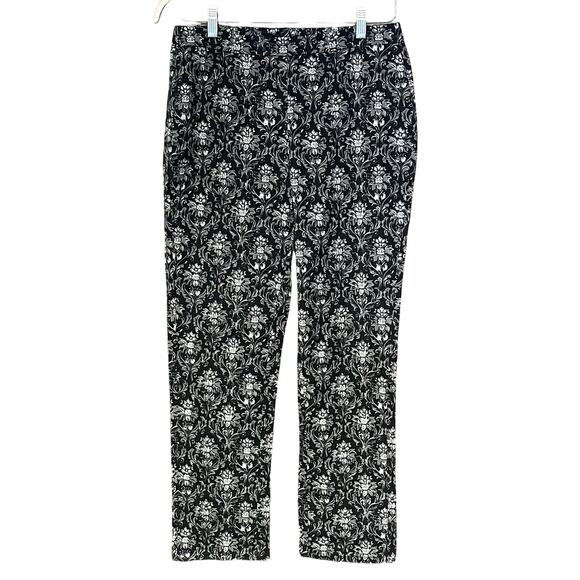 Issac Mizrahi Live pull on pants black gray white print stretch women’s size 10P - Picture 2 of 5